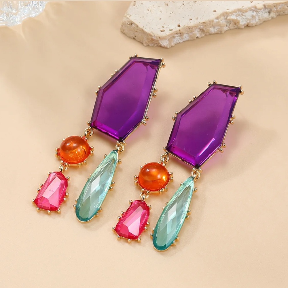 Francesca - 2025 New Trend Colorful Dangle Long Earrings - Picture 3 of 6